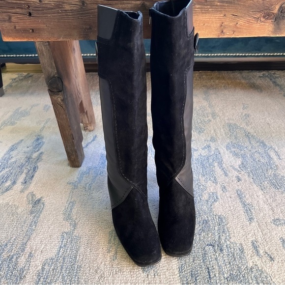 Aerosoles Comfort Button Black Leather Square Toe High Heel Side Zip Boots 8.5 - Picture 4 of 13